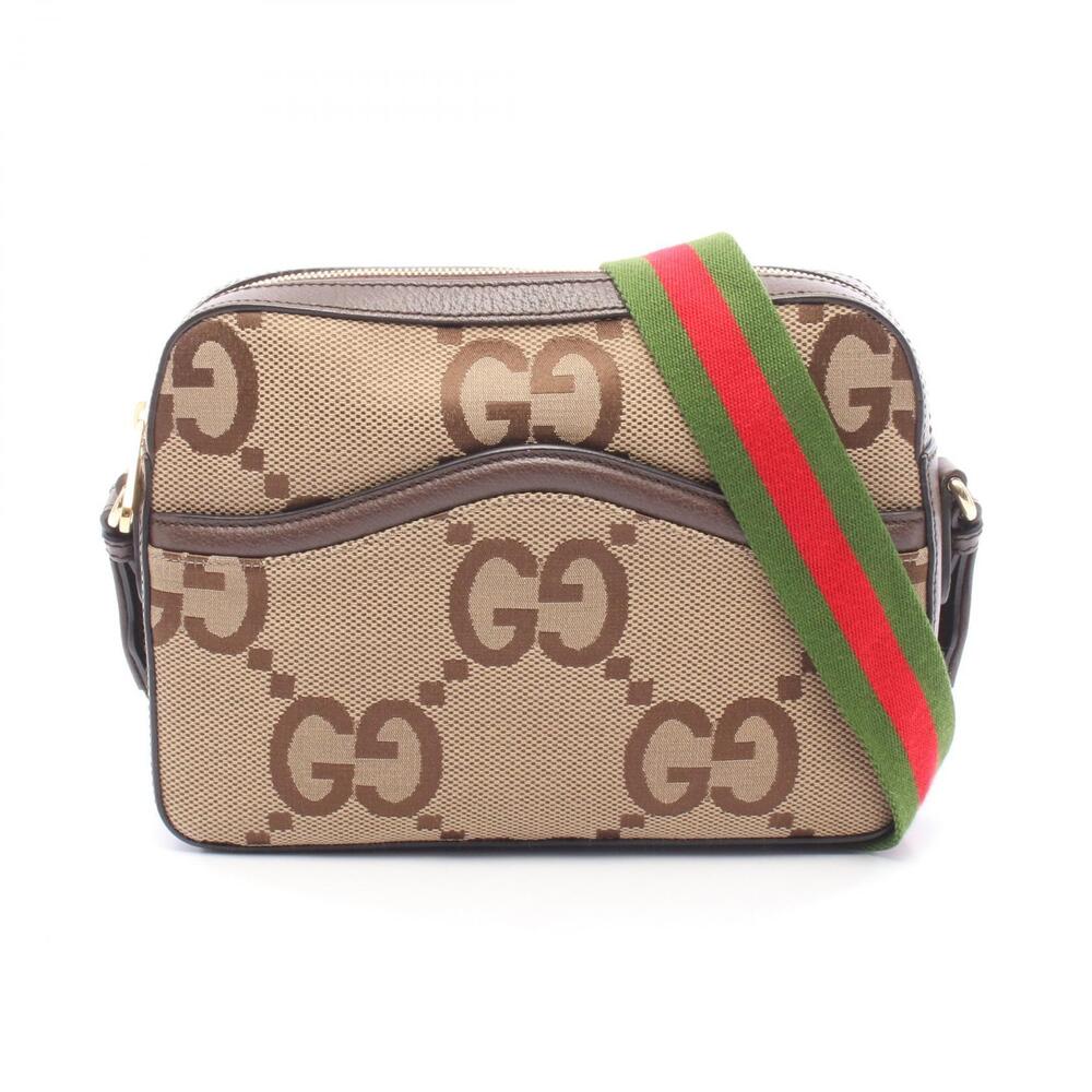 Gucci Jumbo GG Shoulder Bag Canvas Leather Beige Cream Brown